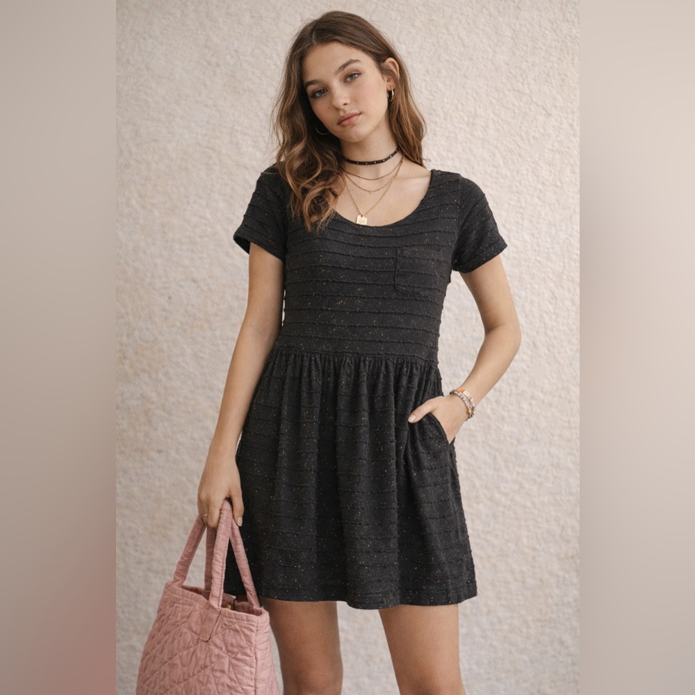 Yumi Kim for Anthropologie Textured Black Babydoll Dress‎ | | Boho Cottagecore